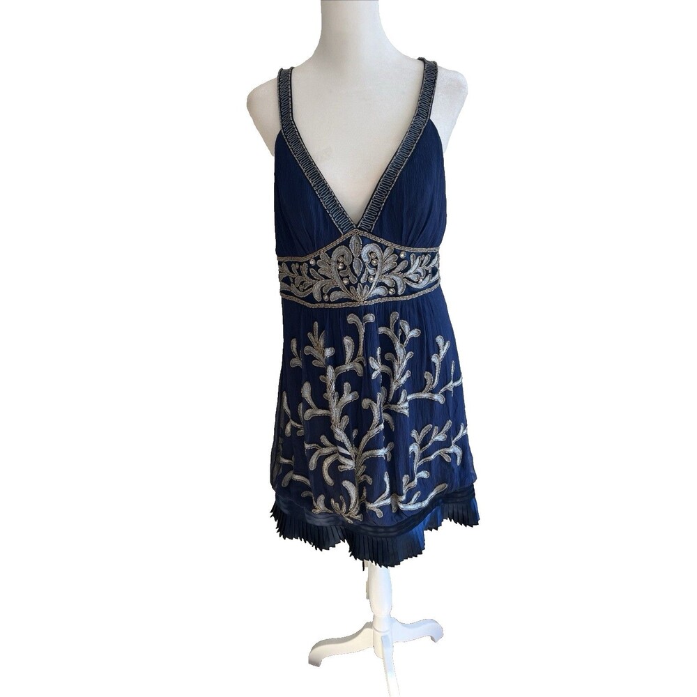 Sue Wong Nocturne 12 blue beaded dress Y2K vintage silk evening party bubble hem
